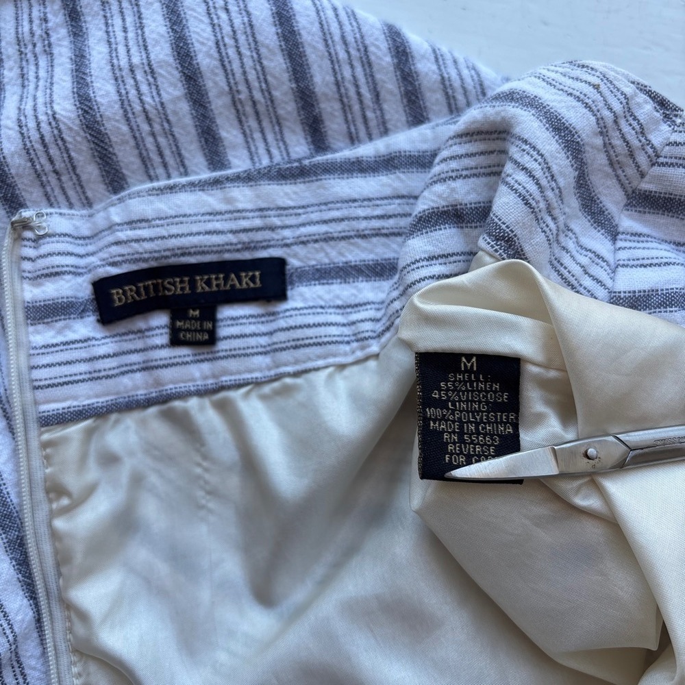 Women M Chevron Striped Skirt White Navy Linen Blend A-Line Coastal Nautical - Picture 4 of 7